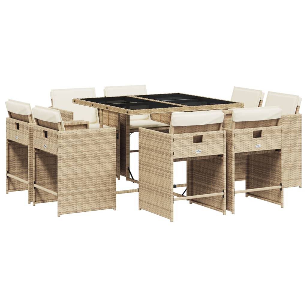 9-delige Tuinset met kussens poly rattan beige is nu te koop bij PeponiXL, paradijselijk wonen!