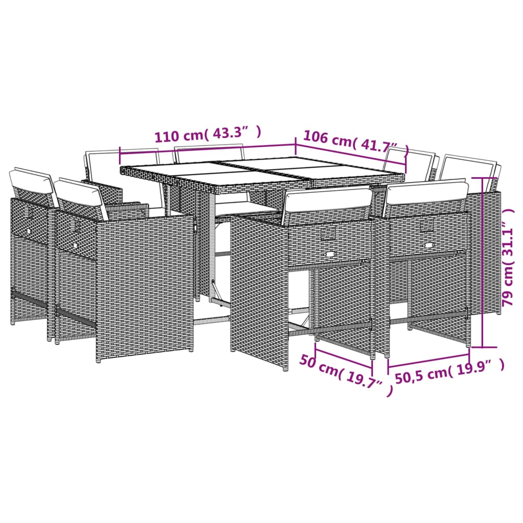 9-delige Tuinset met kussens poly rattan beige is nu te koop bij PeponiXL, paradijselijk wonen!