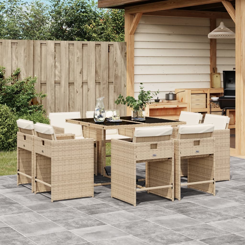 9-delige Tuinset met kussens poly rattan beige is nu te koop bij PeponiXL, paradijselijk wonen!