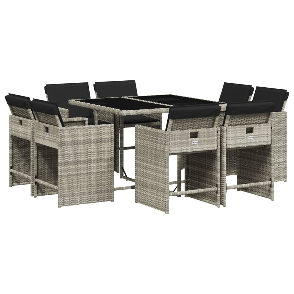 9-delige Tuinset met kussens poly rattan lichtgrijs is nu te koop bij PeponiXL, paradijselijk wonen!
