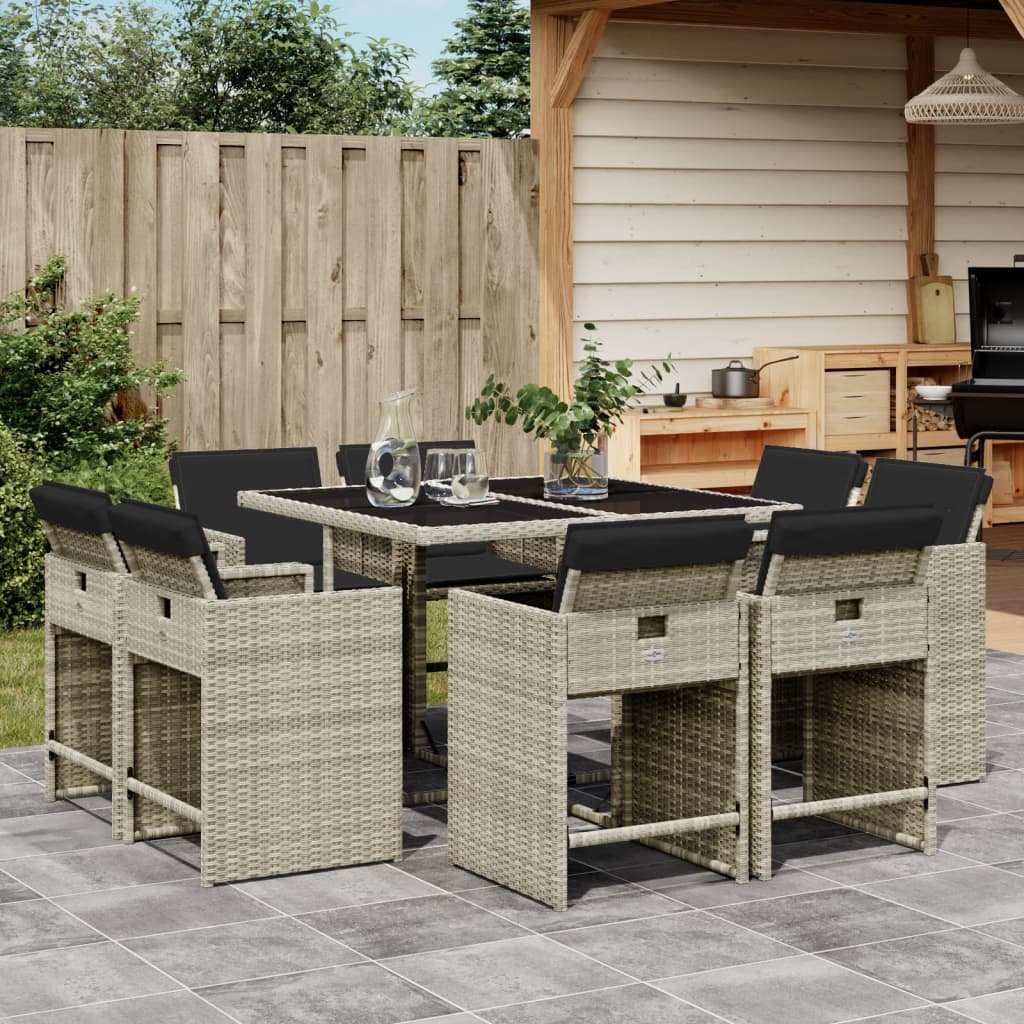 9-delige Tuinset met kussens poly rattan lichtgrijs is nu te koop bij PeponiXL, paradijselijk wonen!