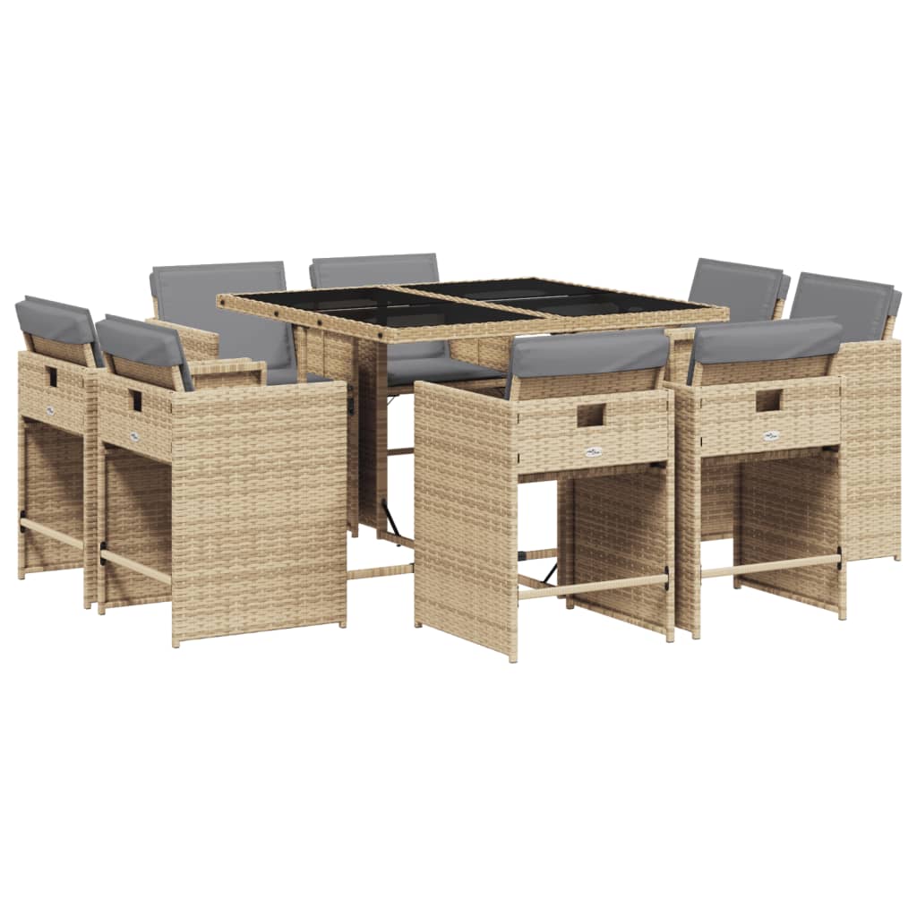 9-delige Tuinset met kussens poly rattan gemengd beige is nu te koop bij PeponiXL, paradijselijk wonen!