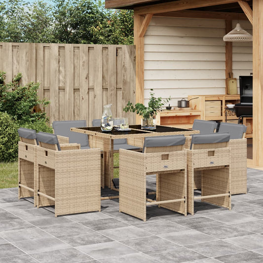 9-delige Tuinset met kussens poly rattan gemengd beige is nu te koop bij PeponiXL, paradijselijk wonen!