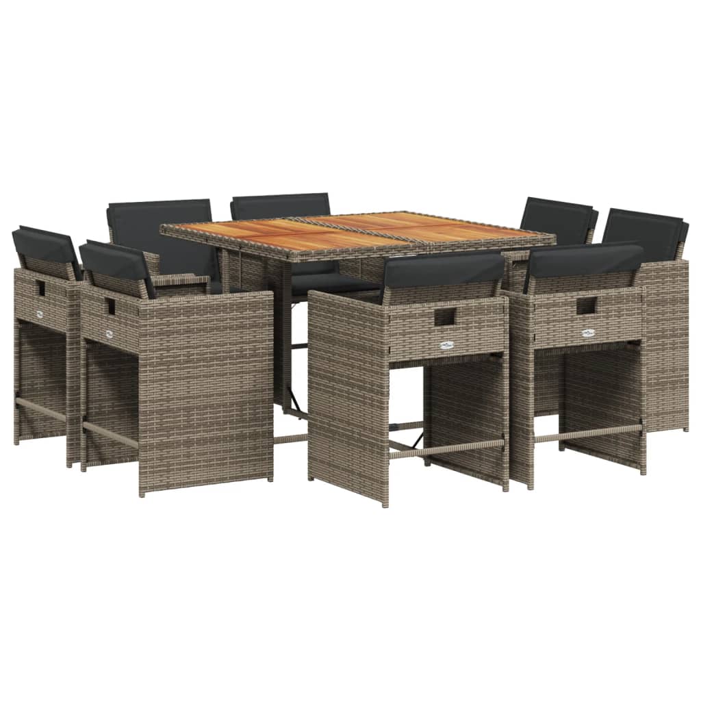 9-delige Tuinset met kussens poly rattan grijs is nu te koop bij PeponiXL, paradijselijk wonen!