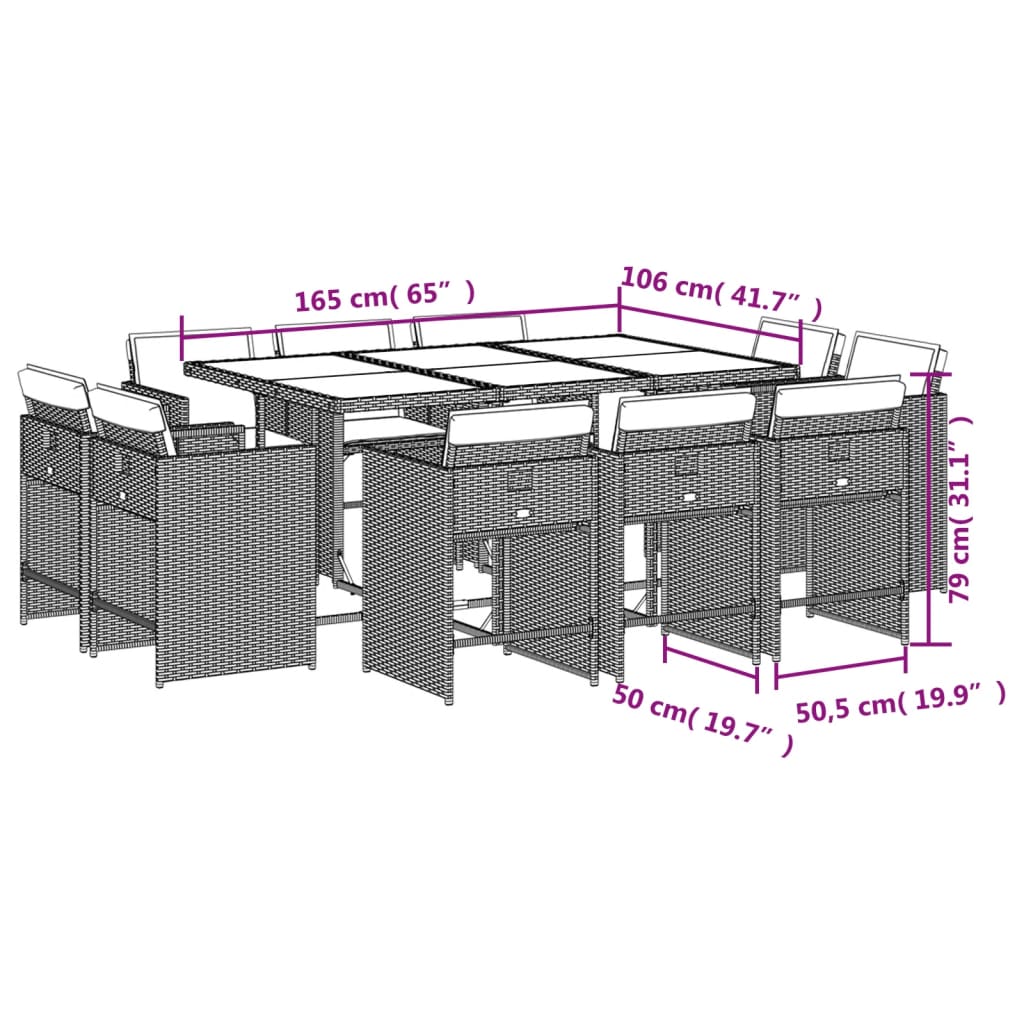 11-delige Tuinset met kussens poly rattan zwart is nu te koop bij PeponiXL, paradijselijk wonen!