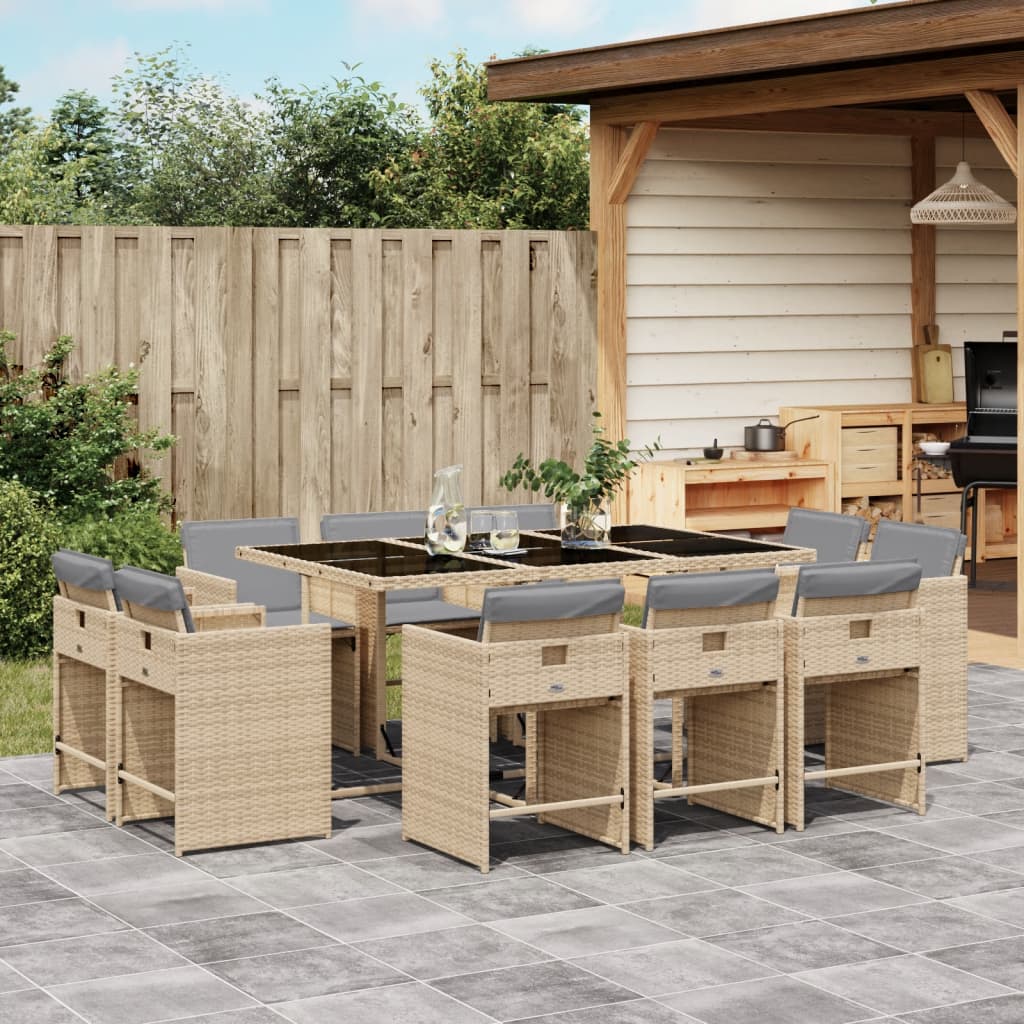 11-delige Tuinset met kussens poly rattan gemengd beige is nu te koop bij PeponiXL, paradijselijk wonen!