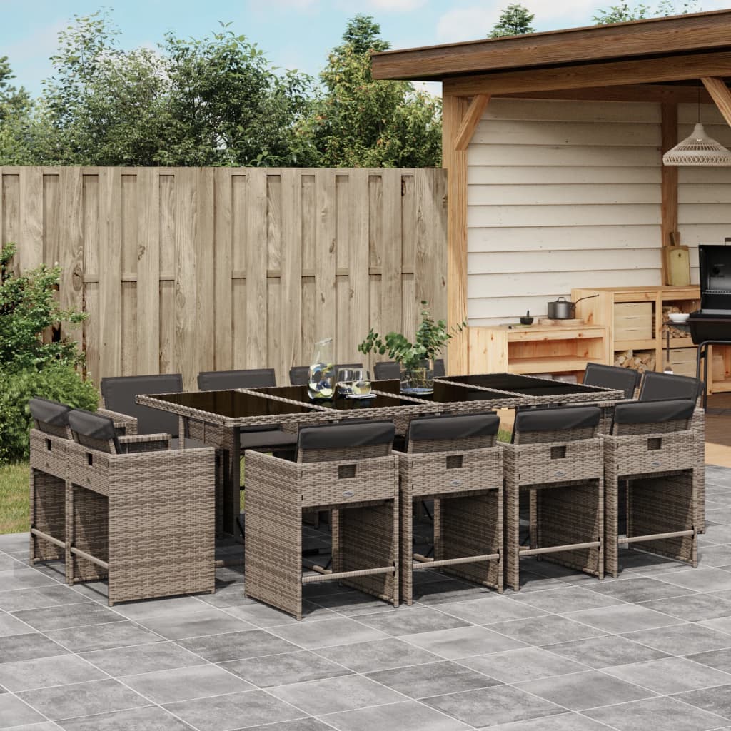 13-delige Tuinset met kussens poly rattan grijs is nu te koop bij PeponiXL, paradijselijk wonen!