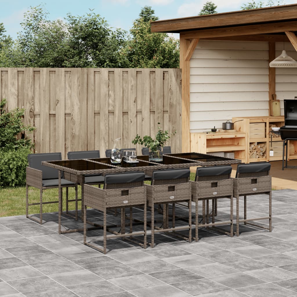 9-delige Tuinset met kussens poly rattan grijs is nu te koop bij PeponiXL, paradijselijk wonen!