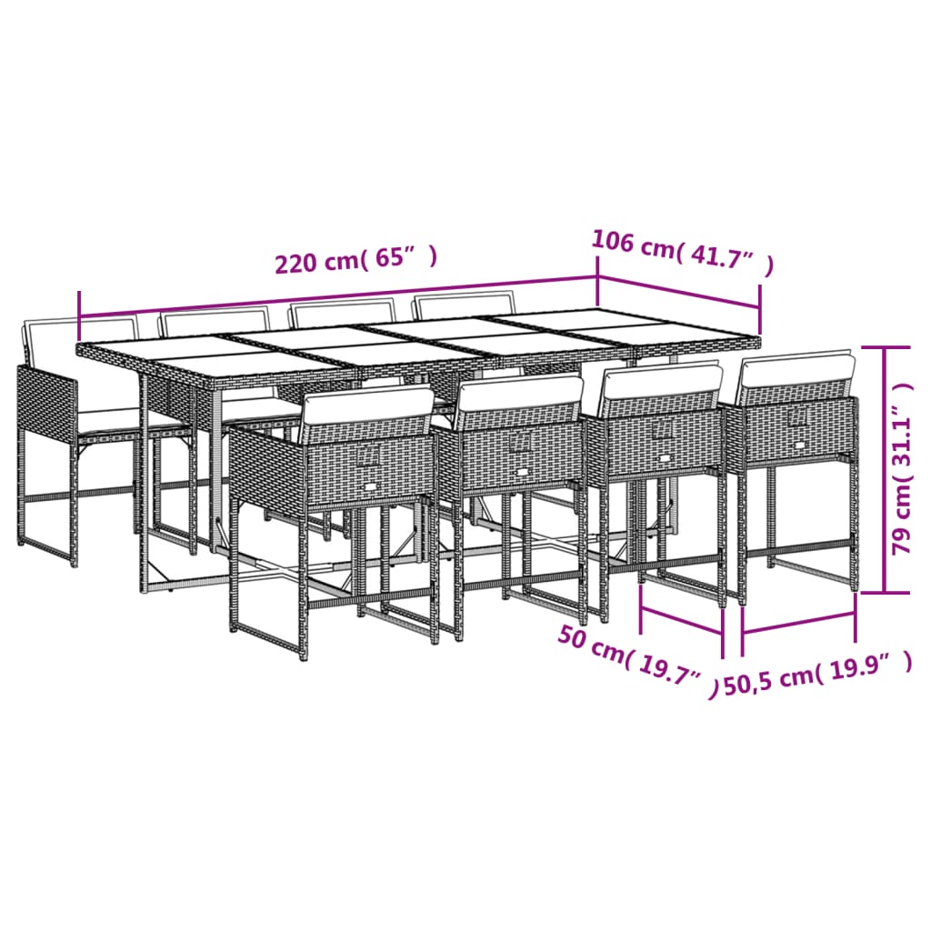 9-delige Tuinset met kussens poly rattan lichtgrijs is nu te koop bij PeponiXL, paradijselijk wonen!