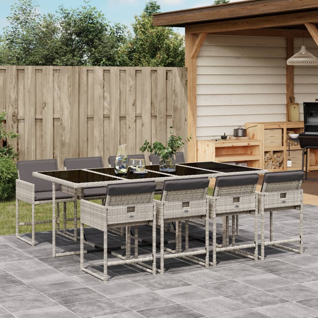 9-delige Tuinset met kussens poly rattan lichtgrijs is nu te koop bij PeponiXL, paradijselijk wonen!