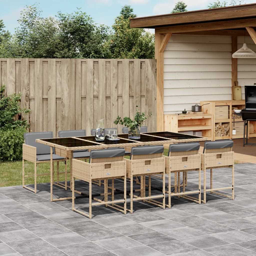 9-delige Tuinset met kussens poly rattan gemengd beige is nu te koop bij PeponiXL, paradijselijk wonen!