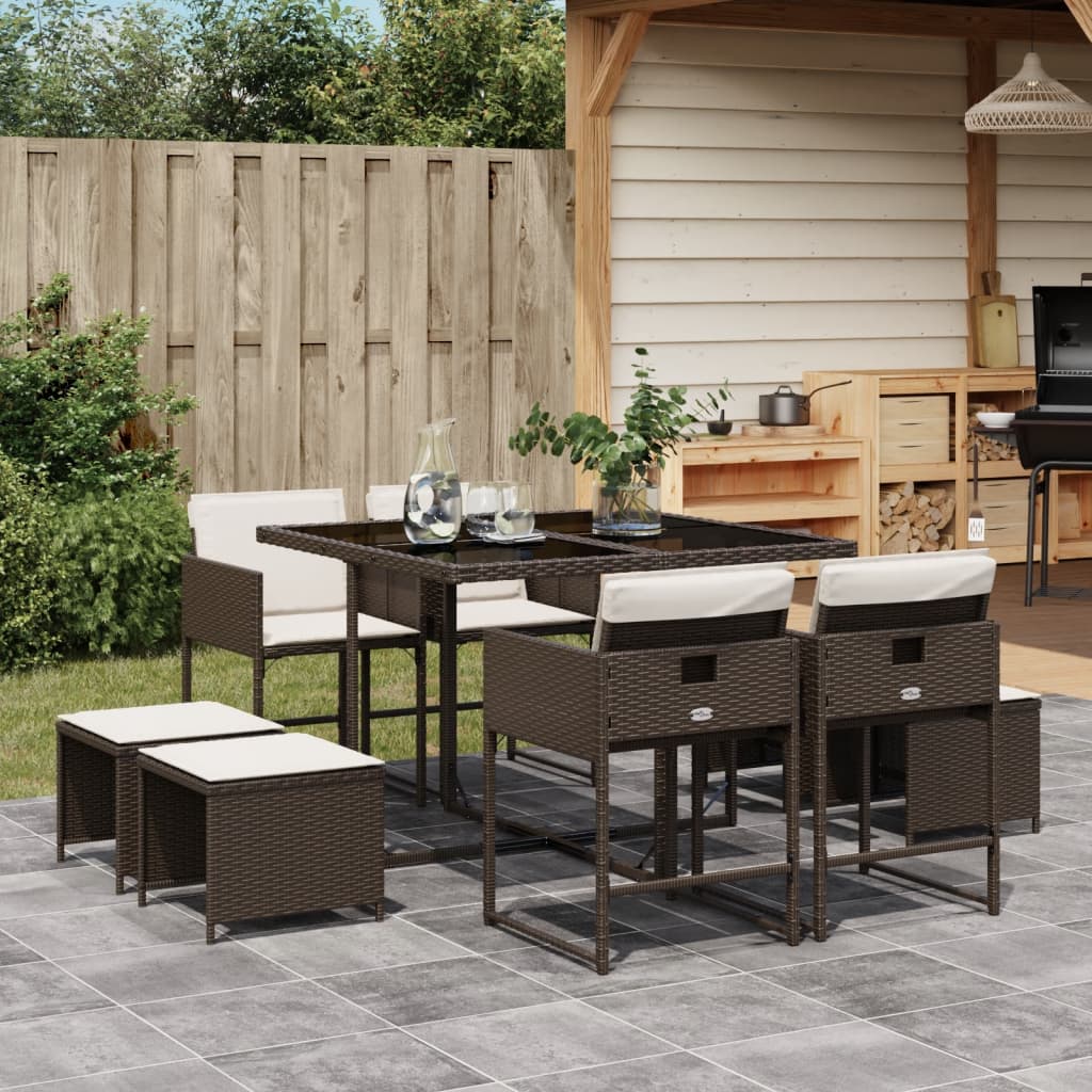 9-delige Tuinset met kussens poly rattan bruin is nu te koop bij PeponiXL, paradijselijk wonen!