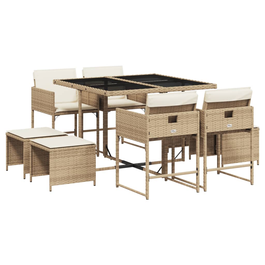 9-delige Tuinset met kussens poly rattan beige is nu te koop bij PeponiXL, paradijselijk wonen!