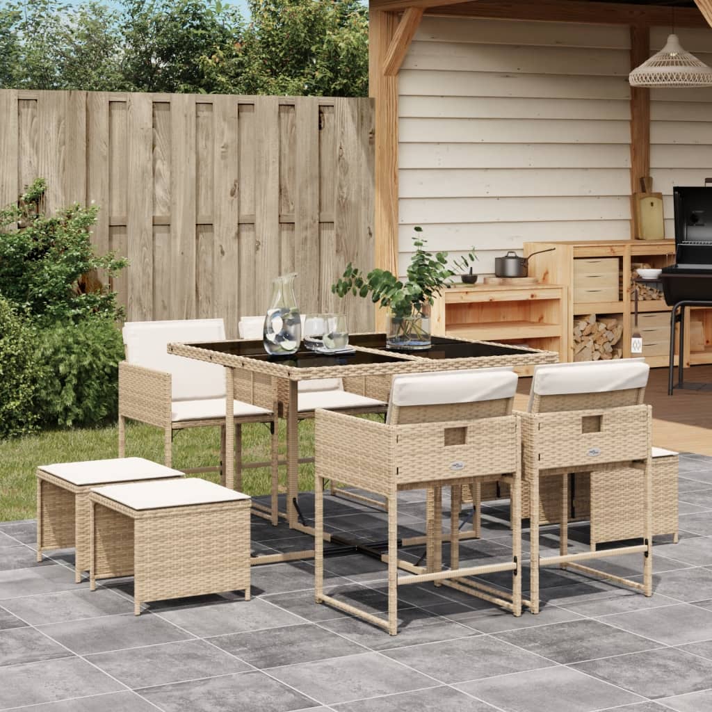 9-delige Tuinset met kussens poly rattan beige is nu te koop bij PeponiXL, paradijselijk wonen!