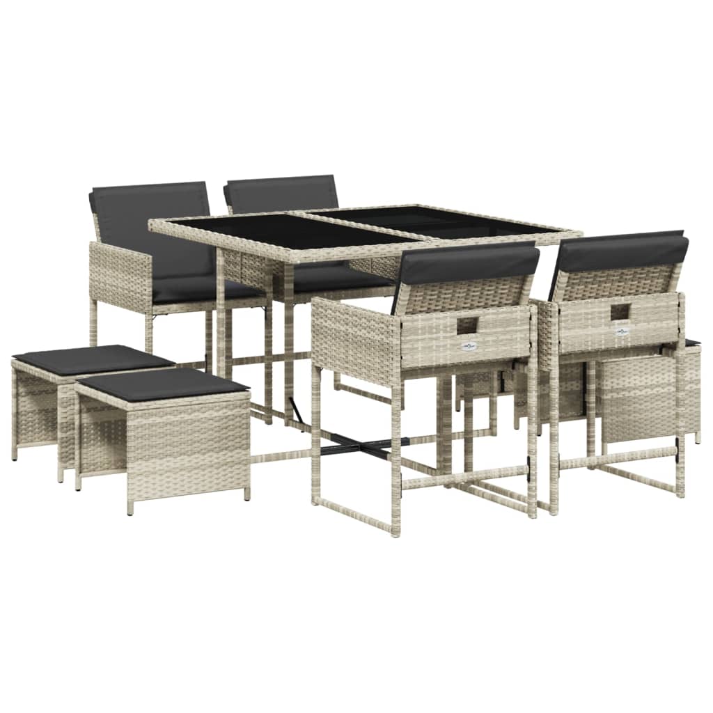 9-delige Tuinset met kussens poly rattan lichtgrijs is nu te koop bij PeponiXL, paradijselijk wonen!