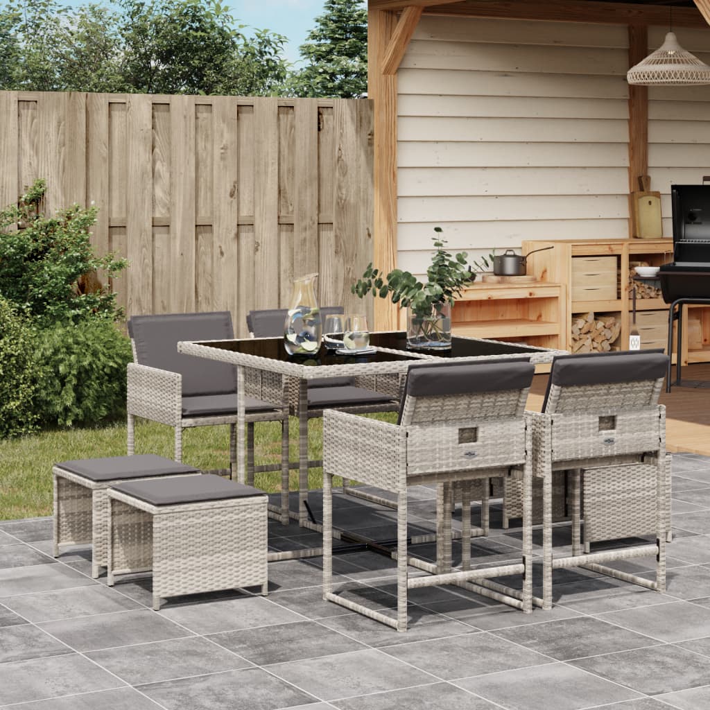 9-delige Tuinset met kussens poly rattan lichtgrijs is nu te koop bij PeponiXL, paradijselijk wonen!