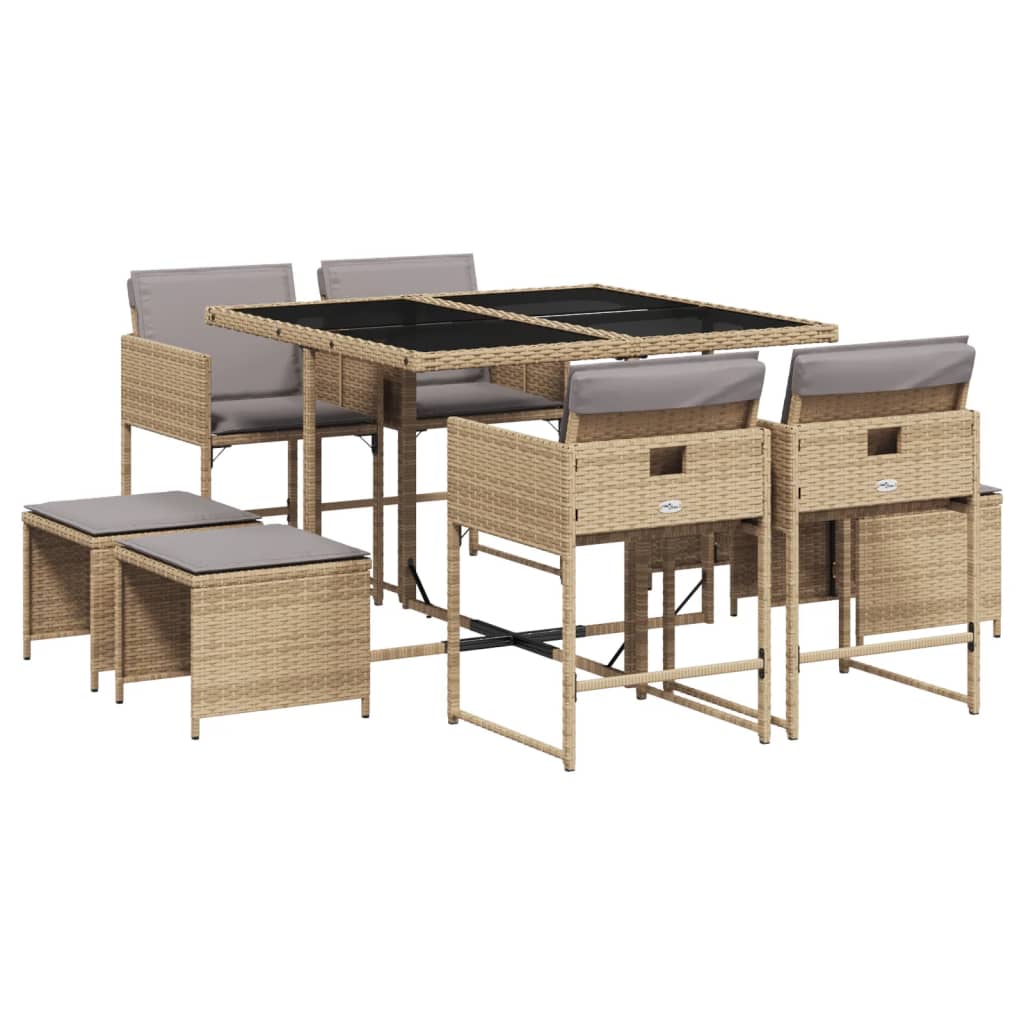 9-delige Tuinset met kussens poly rattan gemengd beige is nu te koop bij PeponiXL, paradijselijk wonen!