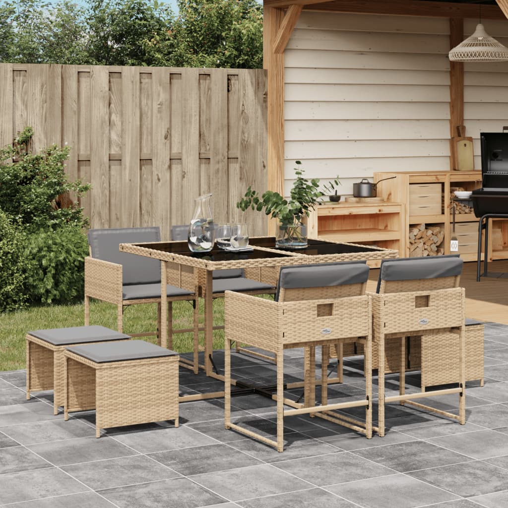 9-delige Tuinset met kussens poly rattan gemengd beige is nu te koop bij PeponiXL, paradijselijk wonen!