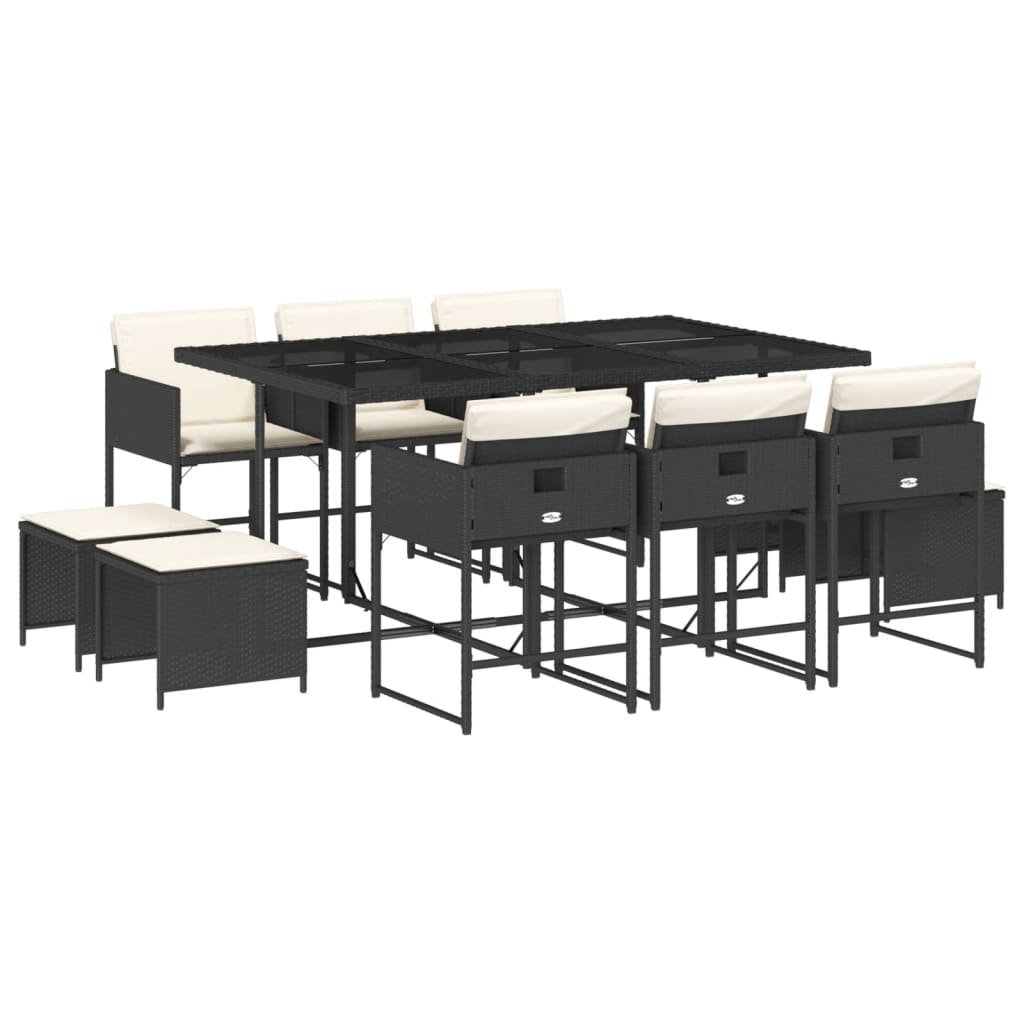 11-delige Tuinset met kussens poly rattan zwart is nu te koop bij PeponiXL, paradijselijk wonen!