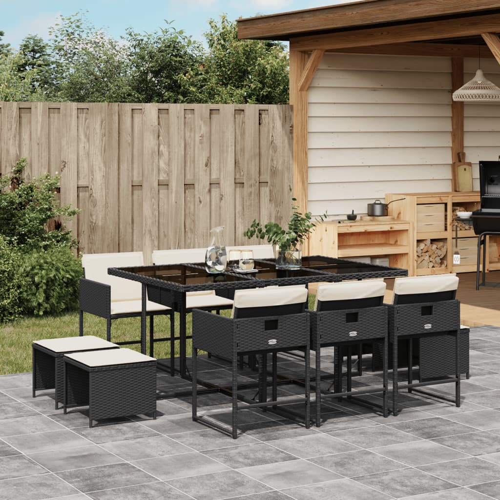 11-delige Tuinset met kussens poly rattan zwart is nu te koop bij PeponiXL, paradijselijk wonen!