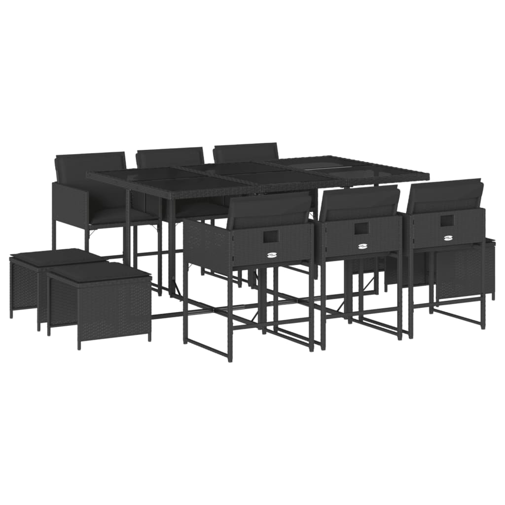 11-delige Tuinset met kussens poly rattan zwart is nu te koop bij PeponiXL, paradijselijk wonen!