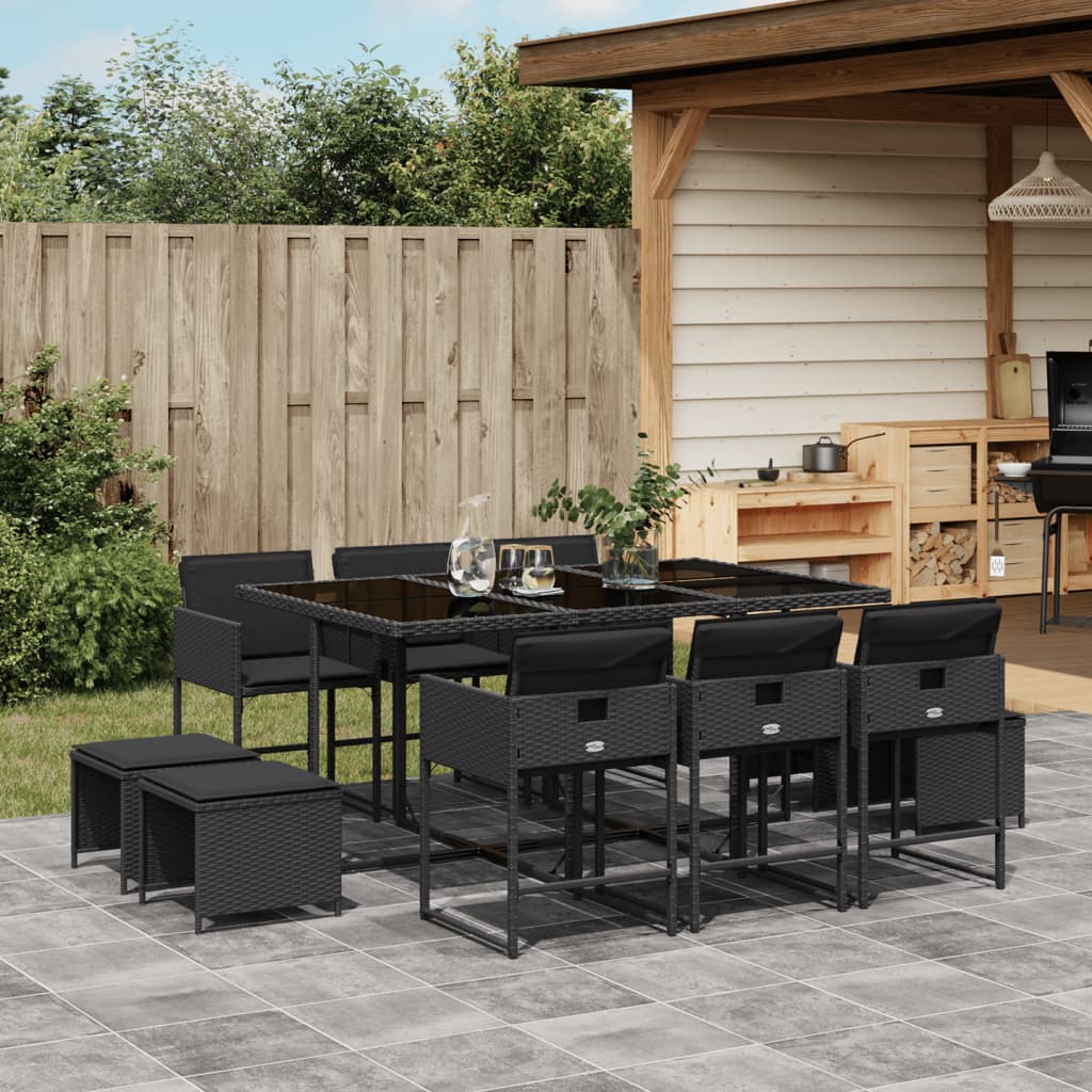 11-delige Tuinset met kussens poly rattan zwart is nu te koop bij PeponiXL, paradijselijk wonen!