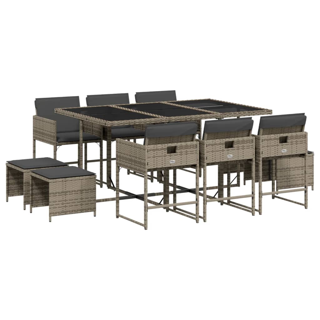 11-delige Tuinset met kussens poly rattan grijs is nu te koop bij PeponiXL, paradijselijk wonen!