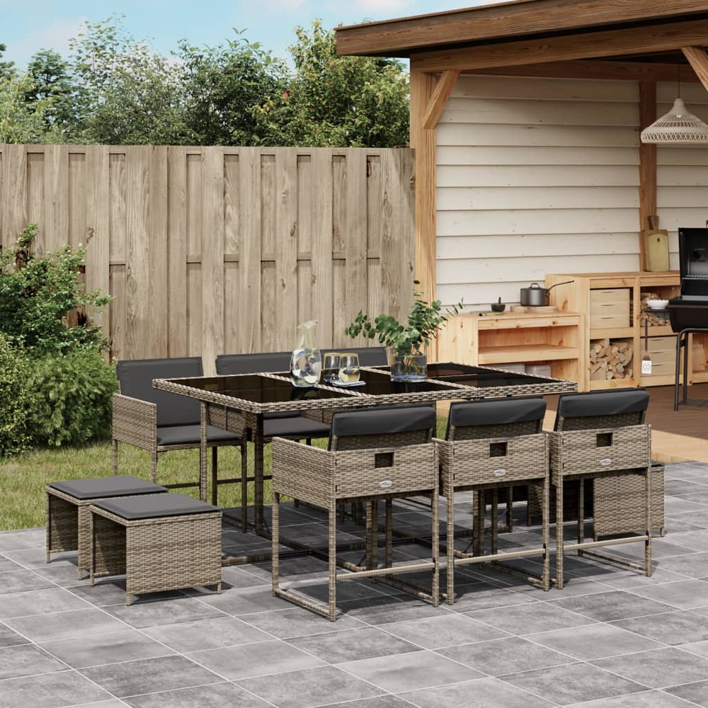 11-delige Tuinset met kussens poly rattan grijs is nu te koop bij PeponiXL, paradijselijk wonen!