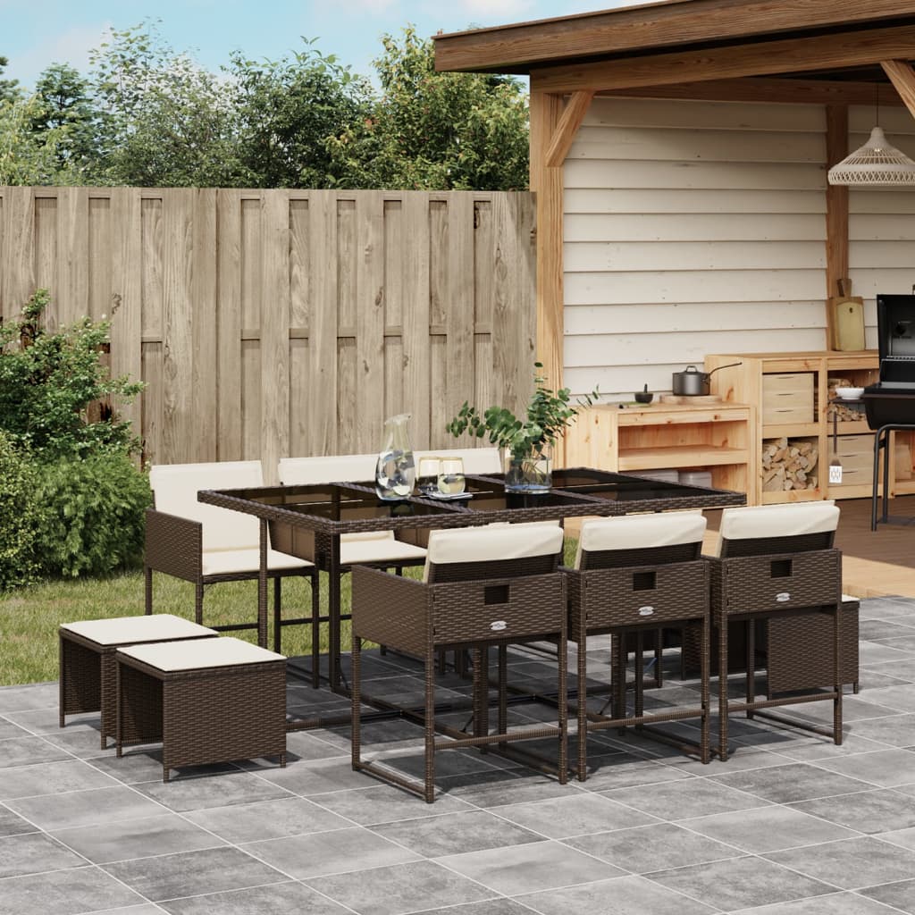 11-delige Tuinset met kussens poly rattan bruin is nu te koop bij PeponiXL, paradijselijk wonen!