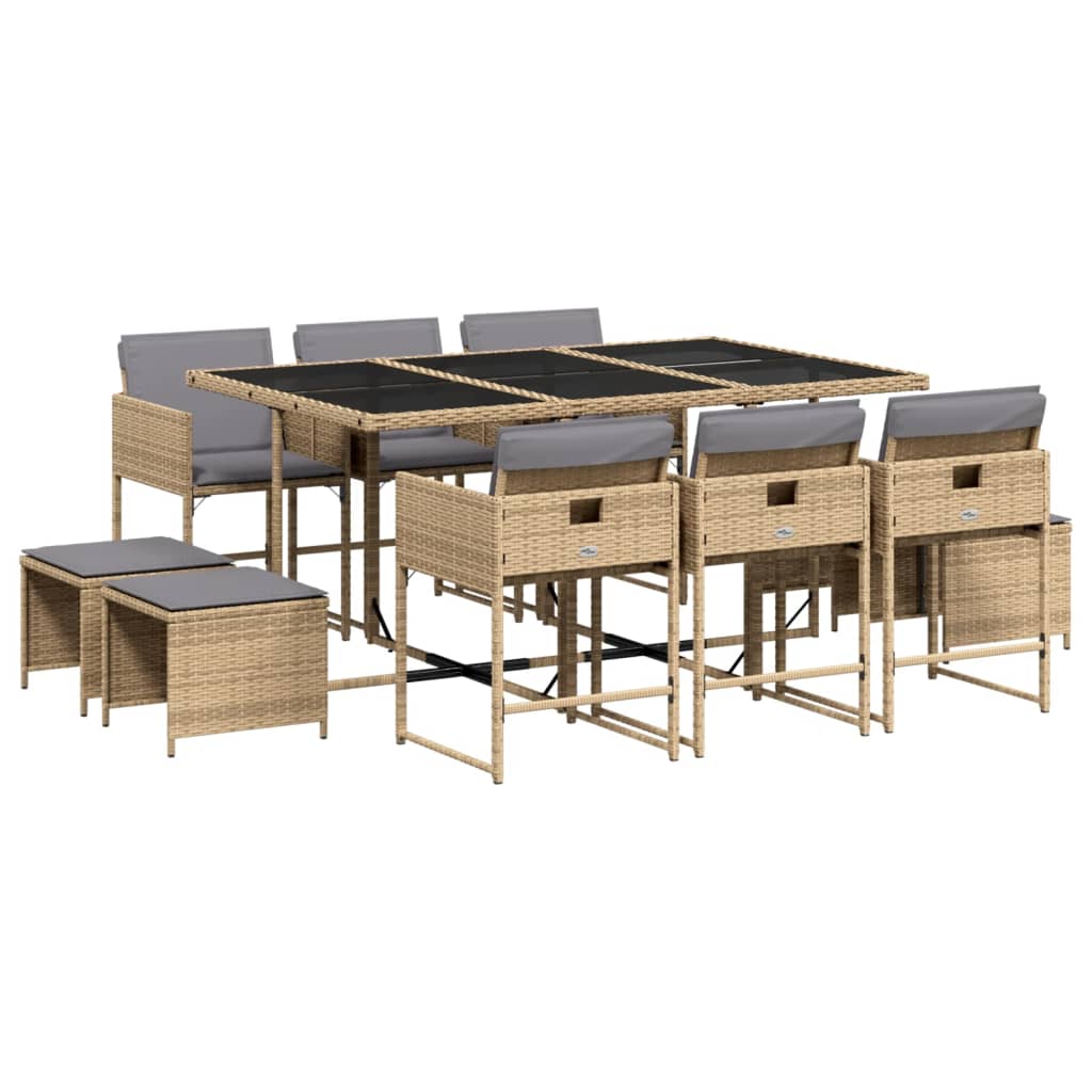11-delige Tuinset met kussens poly rattan gemengd beige is nu te koop bij PeponiXL, paradijselijk wonen!