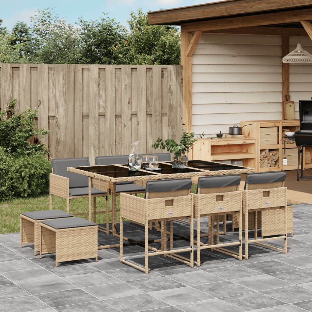 11-delige Tuinset met kussens poly rattan gemengd beige is nu te koop bij PeponiXL, paradijselijk wonen!
