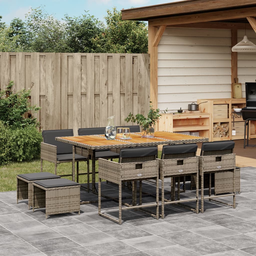 11-delige Tuinset met kussens poly rattan grijs is nu te koop bij PeponiXL, paradijselijk wonen!
