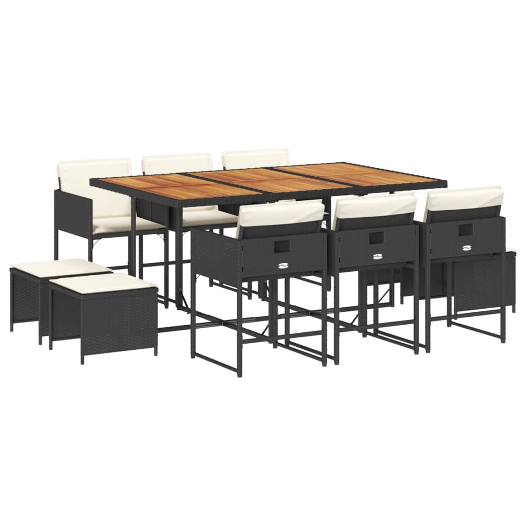11-delige Tuinset met kussens poly rattan zwart is nu te koop bij PeponiXL, paradijselijk wonen!