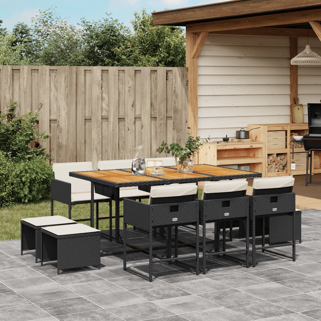 11-delige Tuinset met kussens poly rattan zwart is nu te koop bij PeponiXL, paradijselijk wonen!