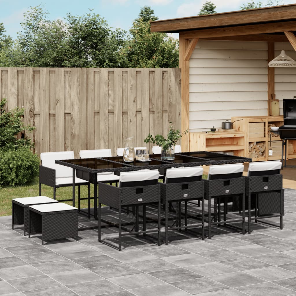 13-delige Tuinset met kussens poly rattan zwart is nu te koop bij PeponiXL, paradijselijk wonen!