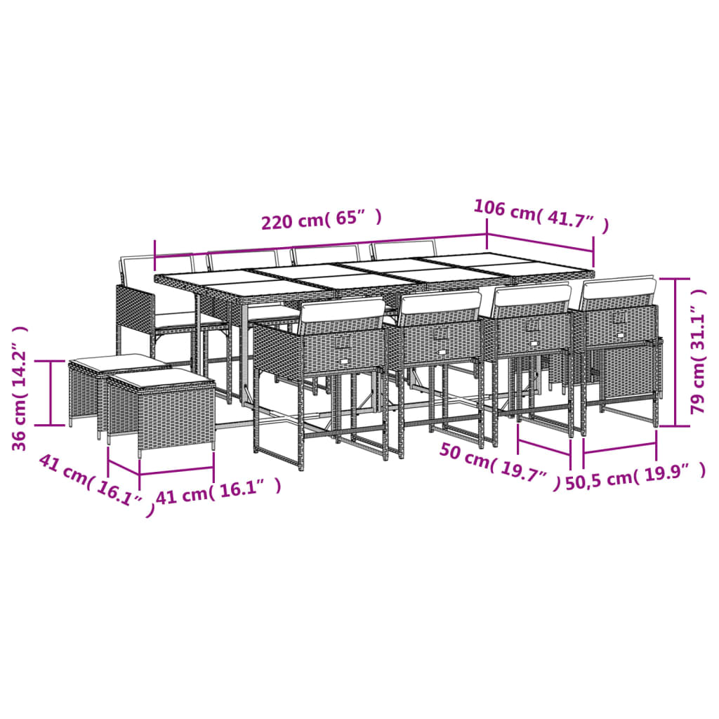 13-delige Tuinset met kussens poly rattan zwart is nu te koop bij PeponiXL, paradijselijk wonen!