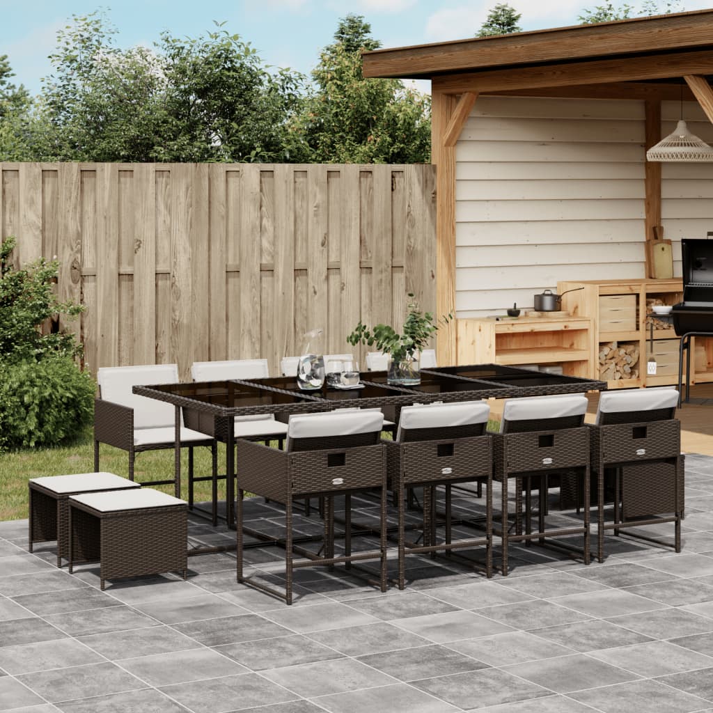 13-delige Tuinset met kussens poly rattan bruin is nu te koop bij PeponiXL, paradijselijk wonen!
