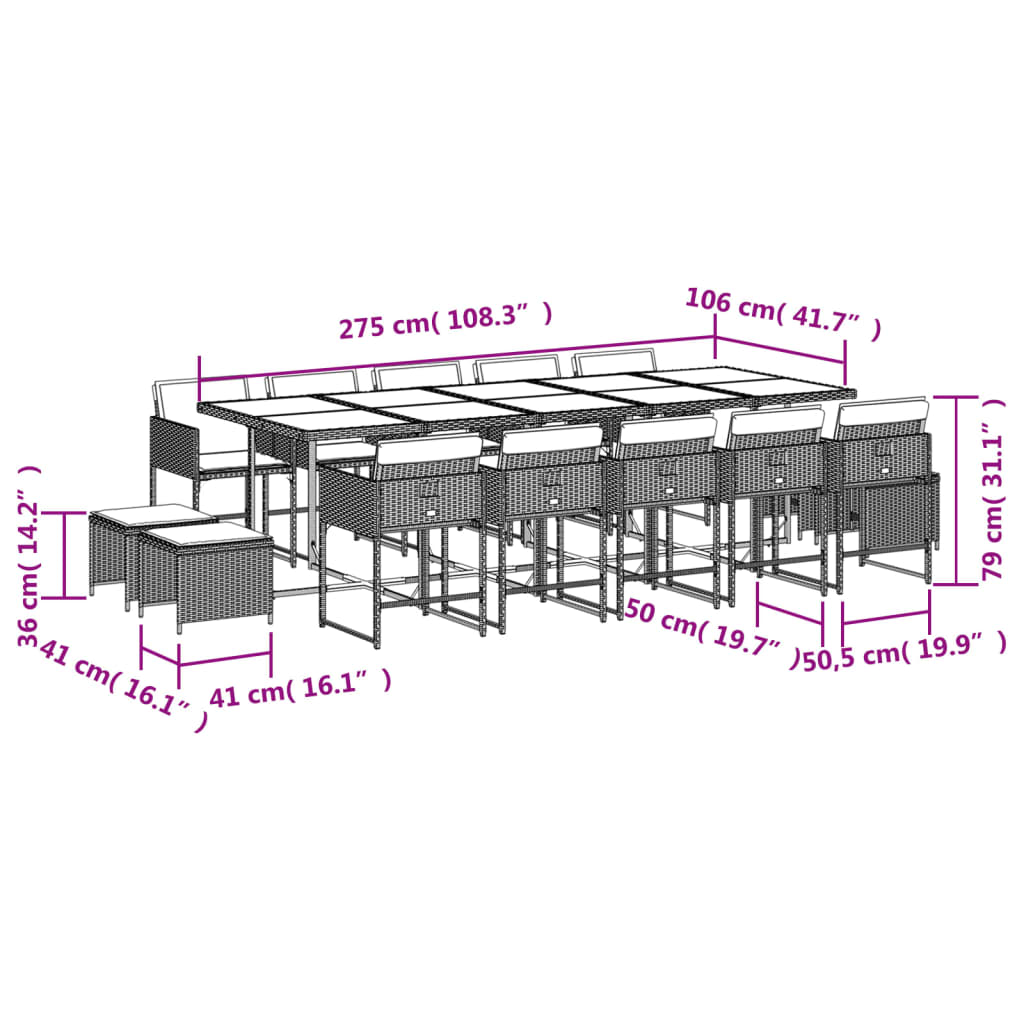 15-delige Tuinset met kussens poly rattan lichtgrijs is nu te koop bij PeponiXL, paradijselijk wonen!