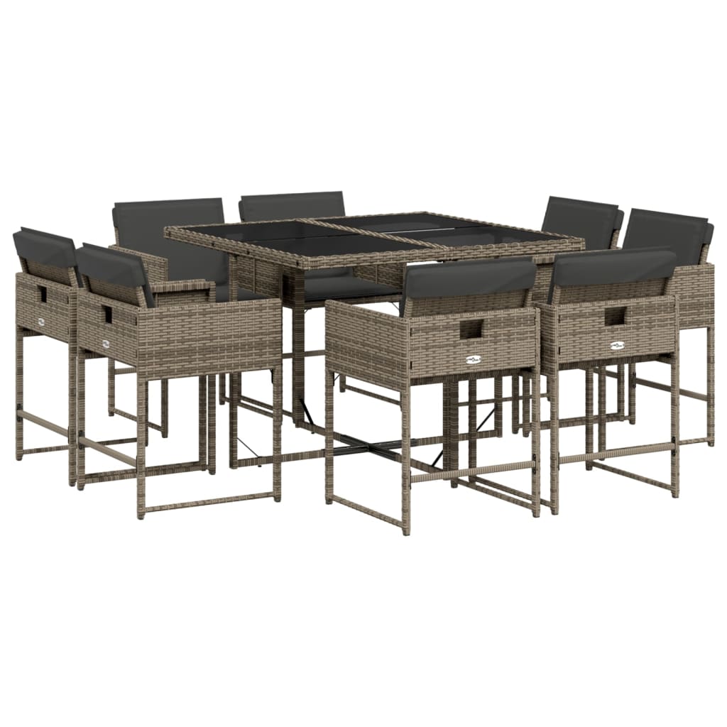 9-delige Tuinset met kussens poly rattan grijs is nu te koop bij PeponiXL, paradijselijk wonen!