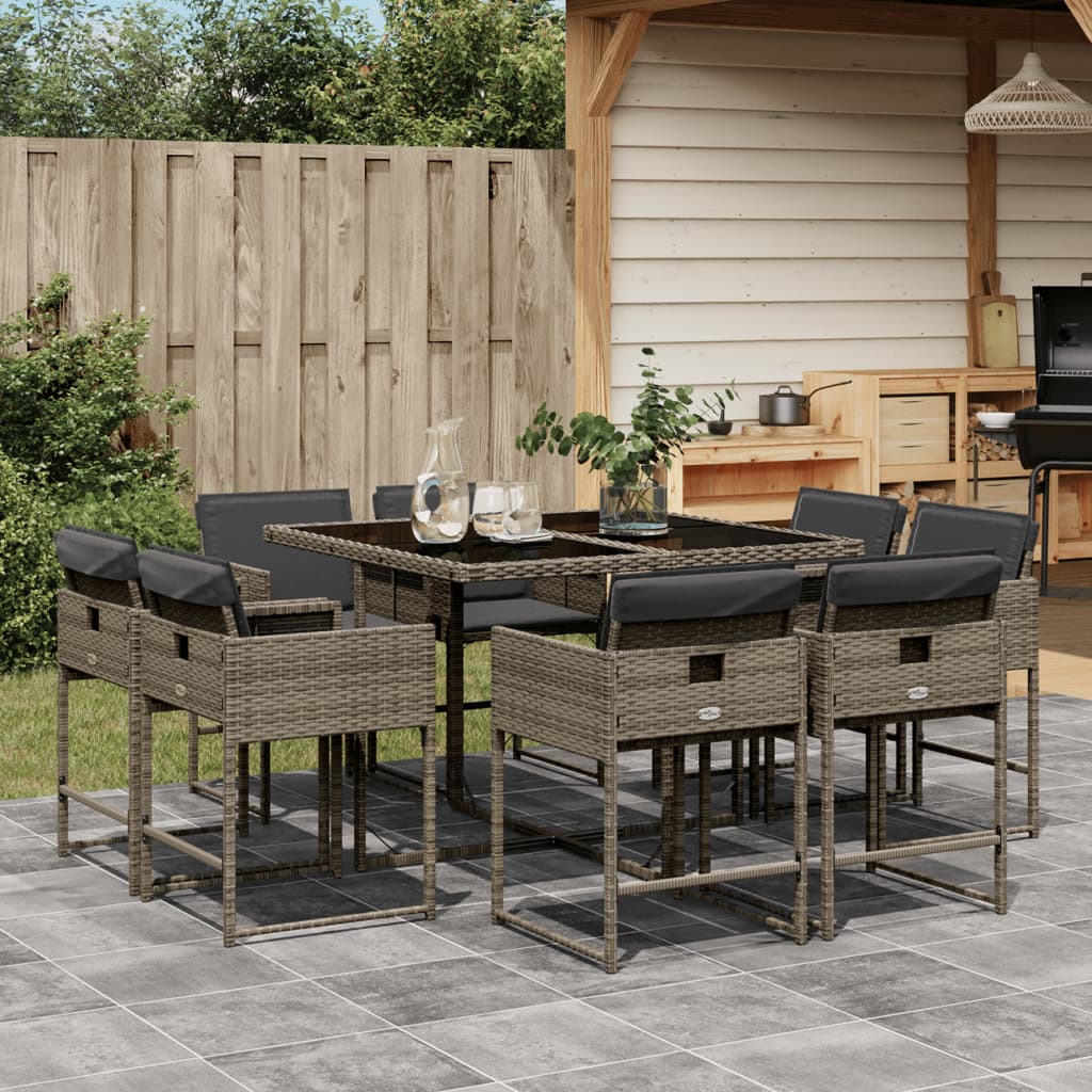 9-delige Tuinset met kussens poly rattan grijs is nu te koop bij PeponiXL, paradijselijk wonen!