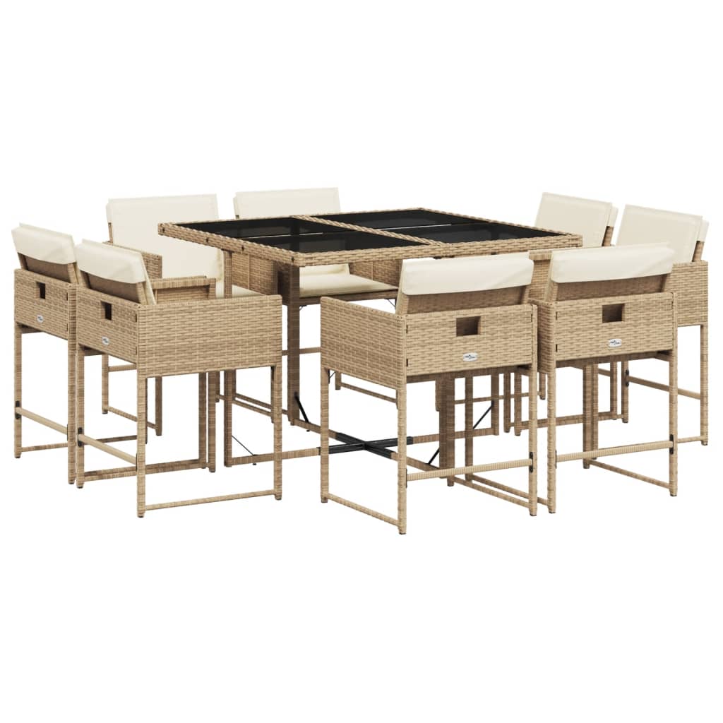 9-delige Tuinset met kussens poly rattan beige is nu te koop bij PeponiXL, paradijselijk wonen!