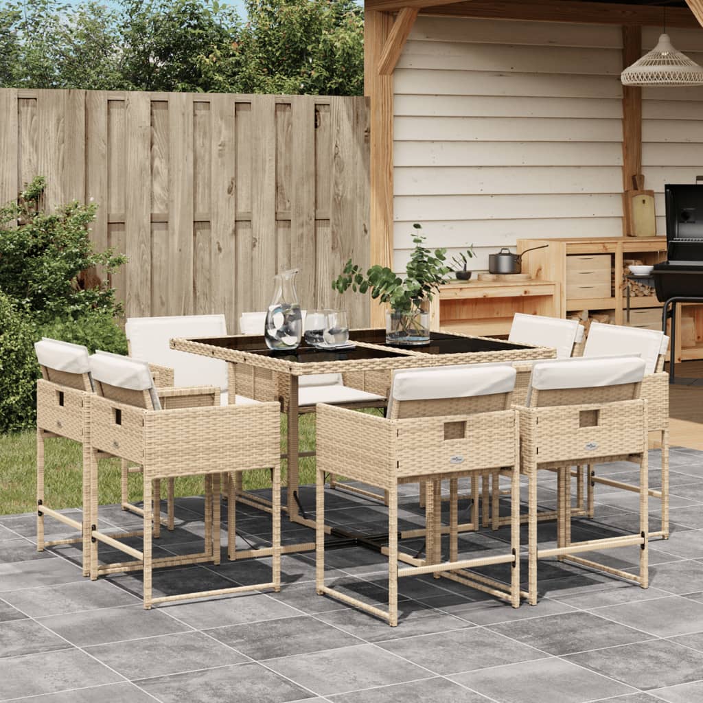 9-delige Tuinset met kussens poly rattan beige is nu te koop bij PeponiXL, paradijselijk wonen!