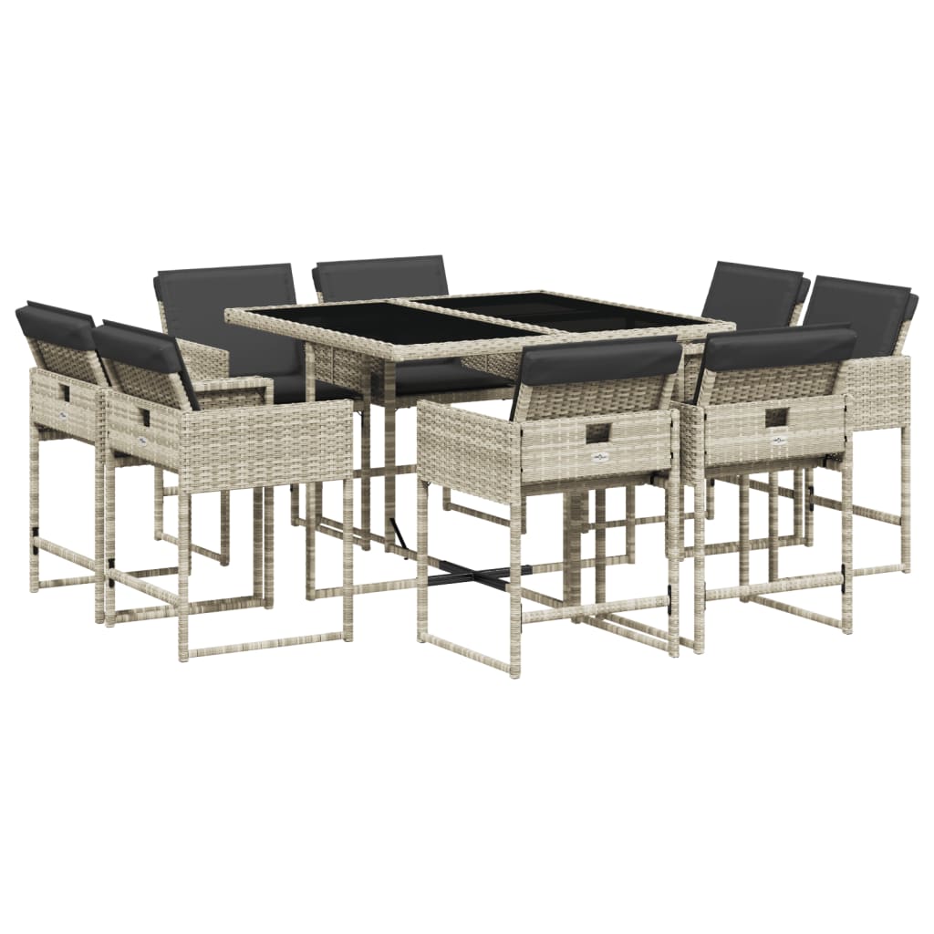 9-delige Tuinset met kussens poly rattan lichtgrijs is nu te koop bij PeponiXL, paradijselijk wonen!