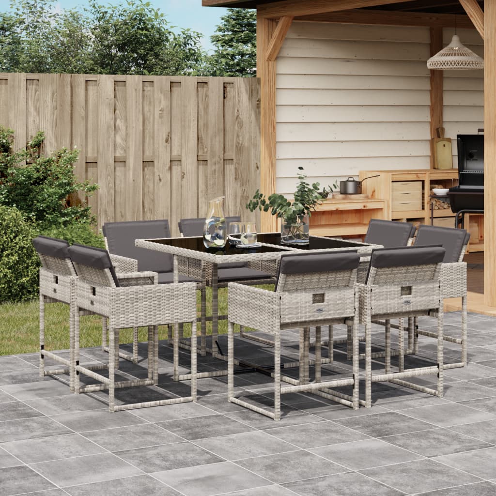 9-delige Tuinset met kussens poly rattan lichtgrijs is nu te koop bij PeponiXL, paradijselijk wonen!