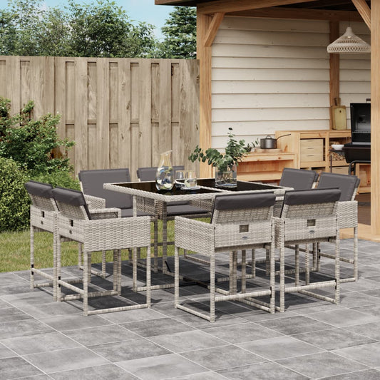 9-delige Tuinset met kussens poly rattan lichtgrijs is nu te koop bij PeponiXL, paradijselijk wonen!