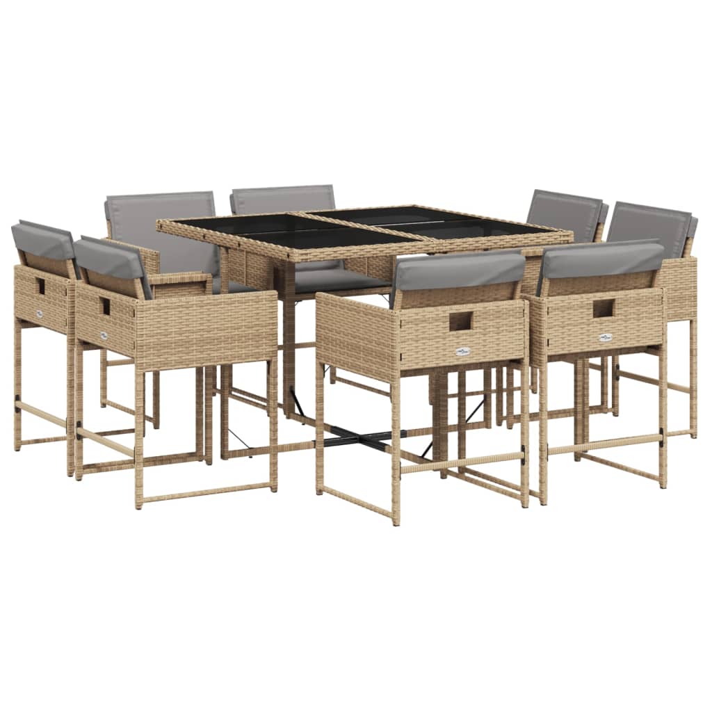 9-delige Tuinset met kussens poly rattan gemengd beige is nu te koop bij PeponiXL, paradijselijk wonen!