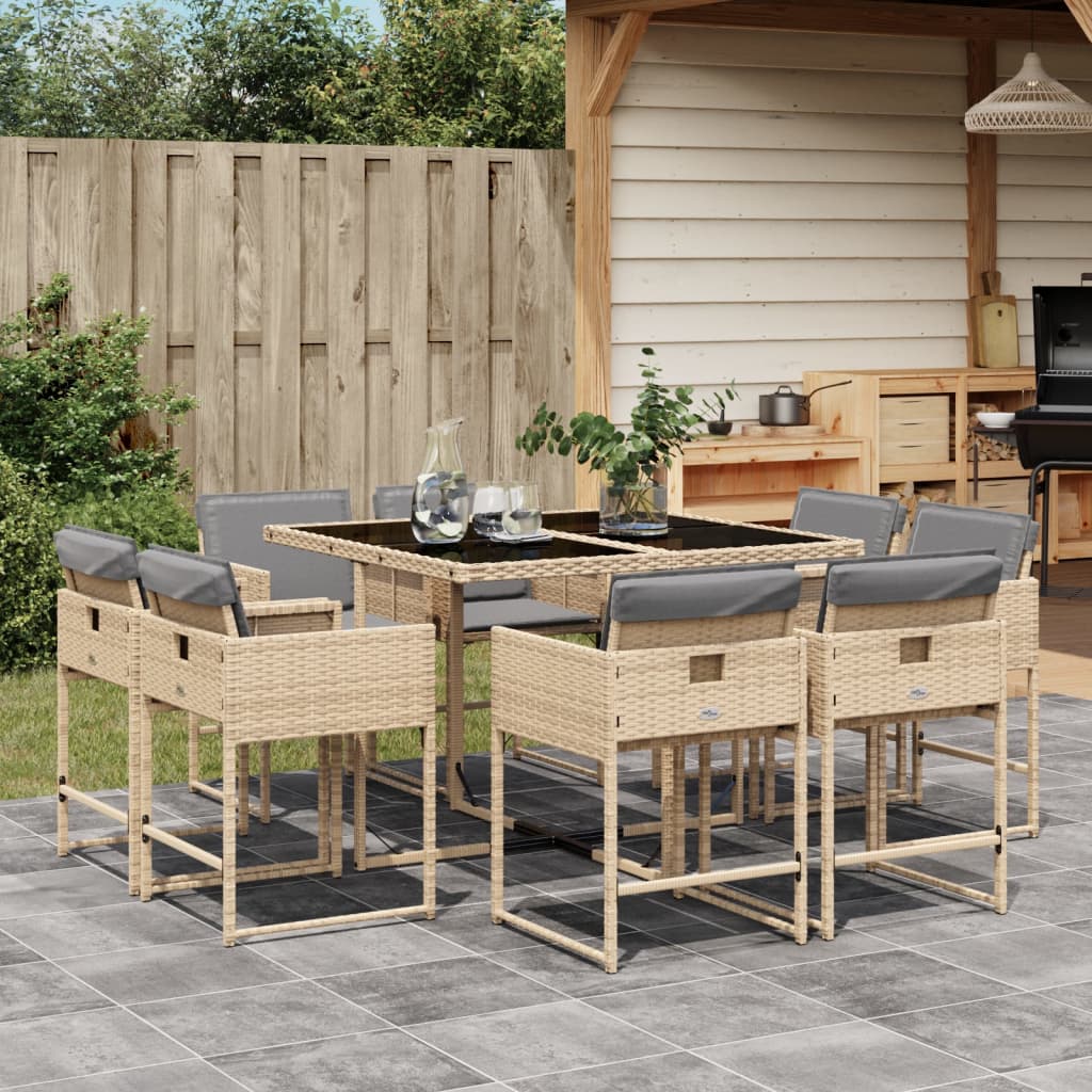 9-delige Tuinset met kussens poly rattan gemengd beige is nu te koop bij PeponiXL, paradijselijk wonen!
