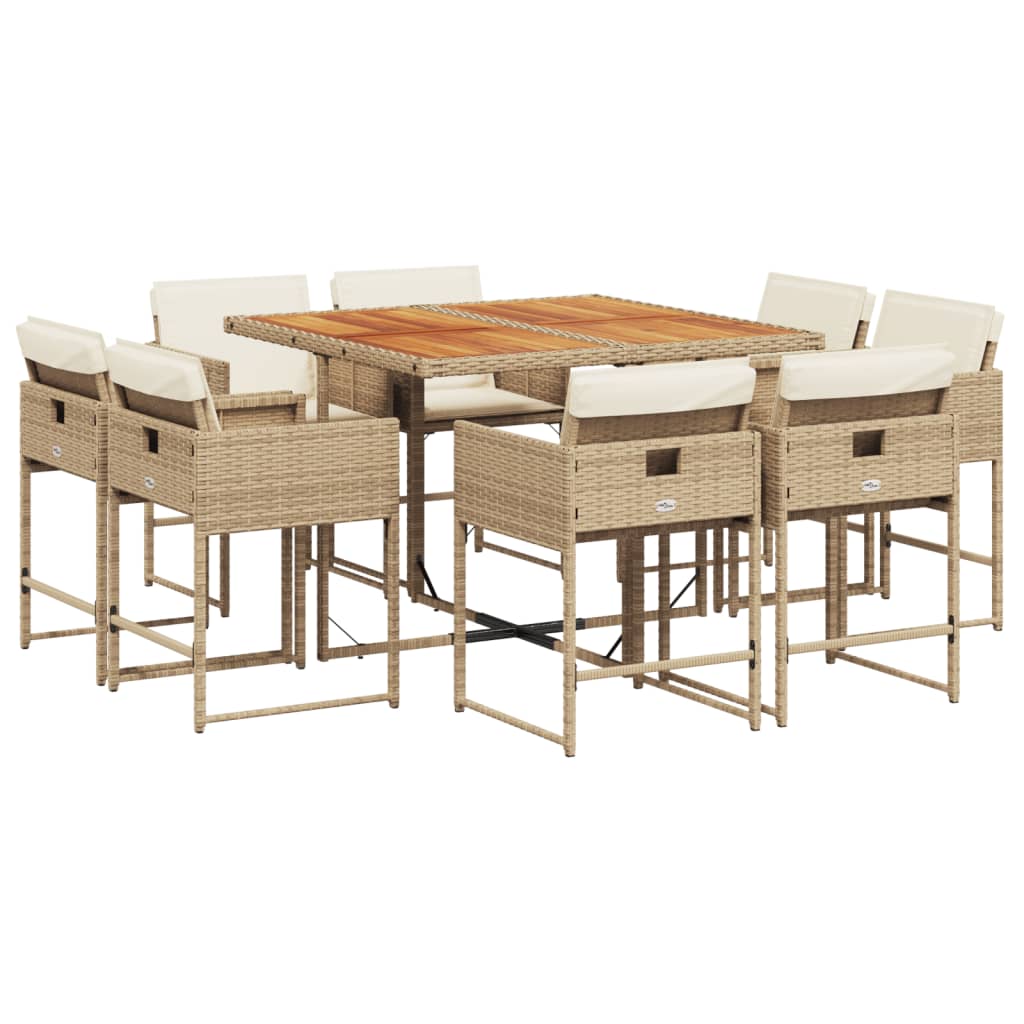 9-delige Tuinset met kussens poly rattan beige is nu te koop bij PeponiXL, paradijselijk wonen!