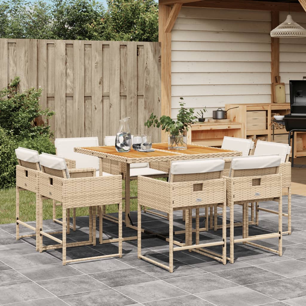 9-delige Tuinset met kussens poly rattan beige is nu te koop bij PeponiXL, paradijselijk wonen!