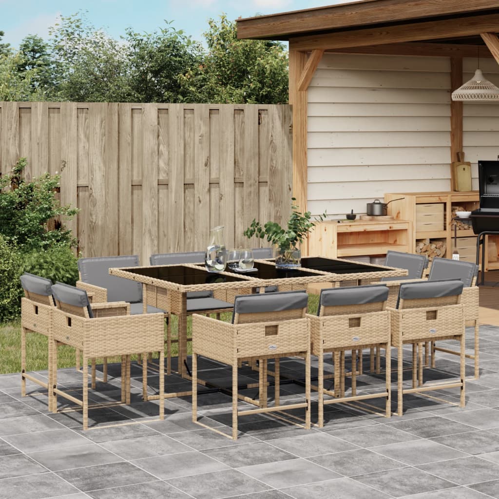 11-delige Tuinset met kussens poly rattan gemengd beige is nu te koop bij PeponiXL, paradijselijk wonen!